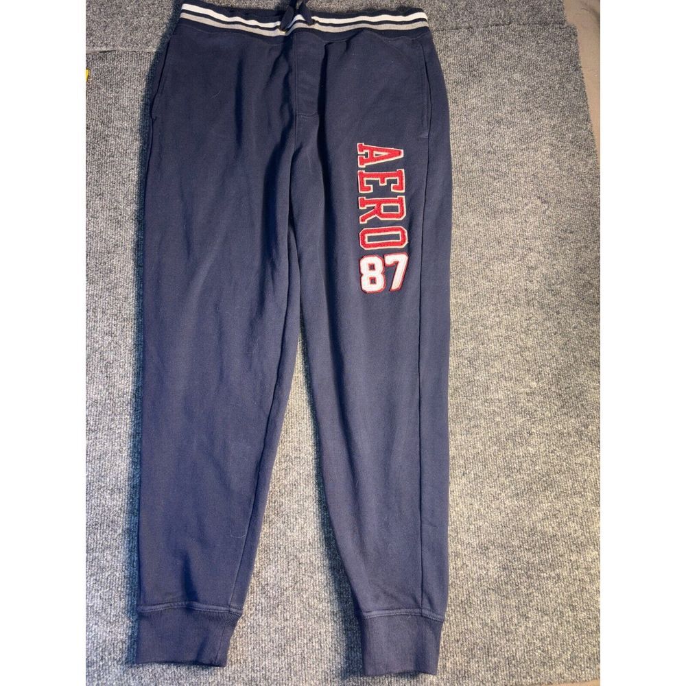 Aero 87 Sweatpant Mens‎ Medium Navy Solid Elastic Waist Drawstring Tapered Leg